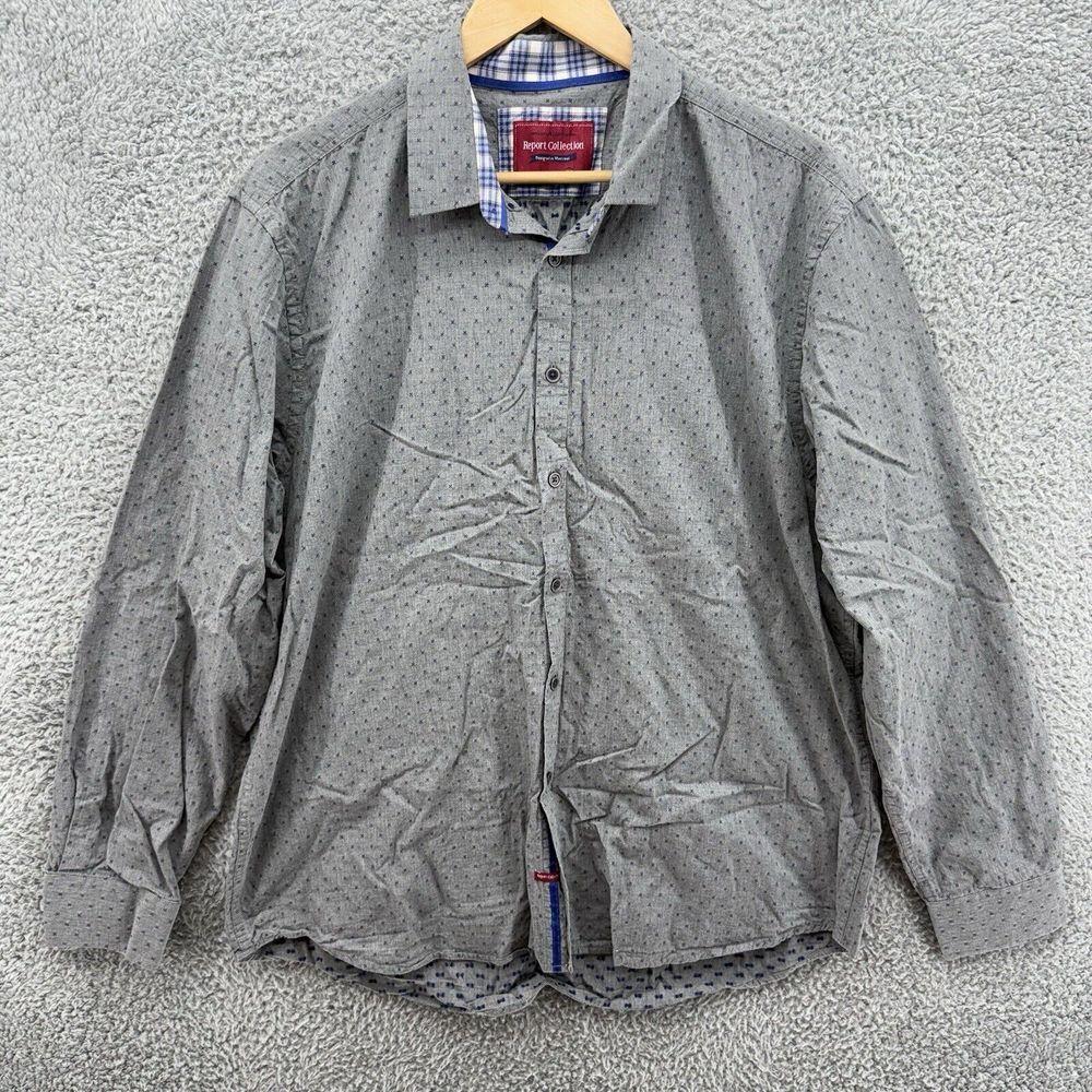 Report Collection Mens 2XL Button‎ Up Shirt Gray Blue Texture Cotton Long Sleeve